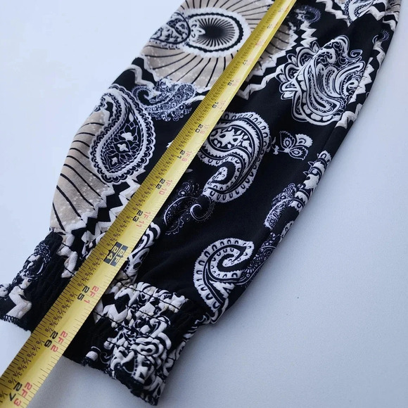 By Design Black Beige Floral Paisley Print Pullover Top Stretch Long Sleeve XL - Picture 10 of 11